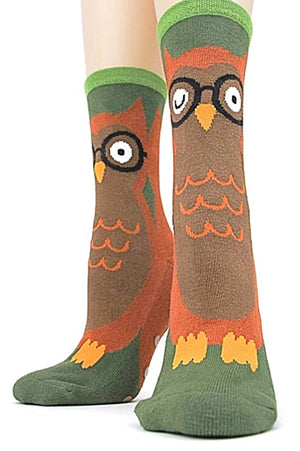 FOOT TRAFFIC Brand Ladies OWL NON-SKID SLIPPER SOCKS - Novelty Socks for Less