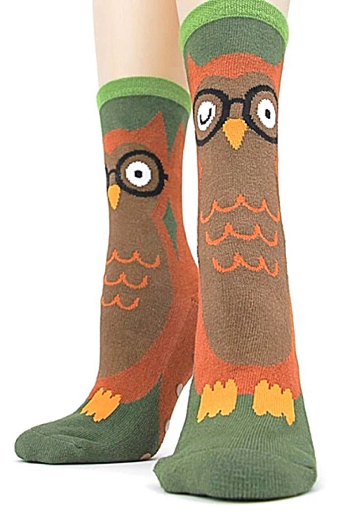 FOOT TRAFFIC Brand Ladies OWL NON-SKID SLIPPER SOCKS