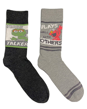 SESAME STREET Men’s 2 Pair Of OSCAR & ELMO Socks ‘TRASH TALKER’ - Novelty Socks for Less