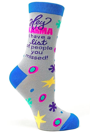 FABDAZ Brand Ladies HEY KARMA I HAVE A LIST OF PEOPLE YOU MISSED Socks - Novelty Socks for Less