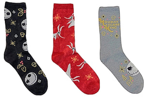 DISNEY NIGHTMARE BEFORE CHRISTMAS LADIES 3 PAIR OF SOCKS ‘HOLIDAY SCARE KING’ - Novelty Socks for Less