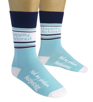 FUNATIC Brand Unisex Socks ‘HAPPILY RETIRED NOT MY PROBLEM ANYMORE’ - Novelty Socks for Less