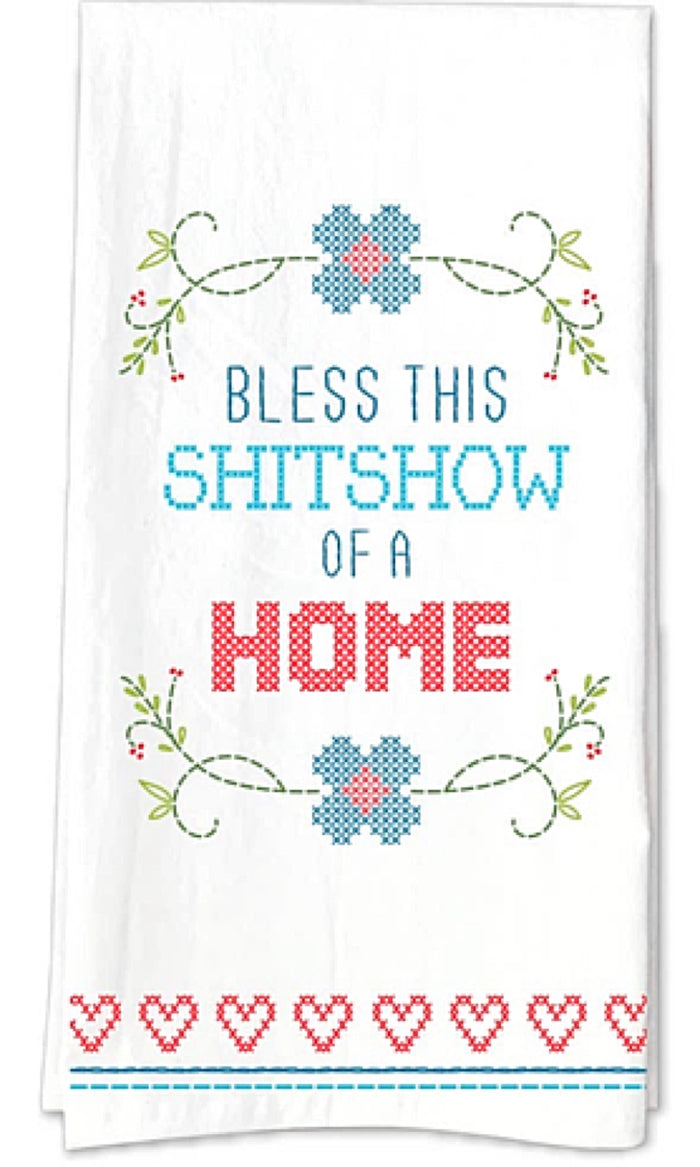 FUNATIC Brand Kitchen Tea Towel ‘BLESS THIS SHITSHOW OF A HOME’