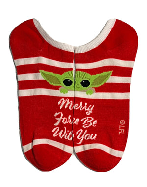 STAR WARS Ladies BABY YODA CHRISTMAS 5 Pair Of No Show Socks ‘MERRY FORCE BE WITH YOU’ - Novelty Socks for Less