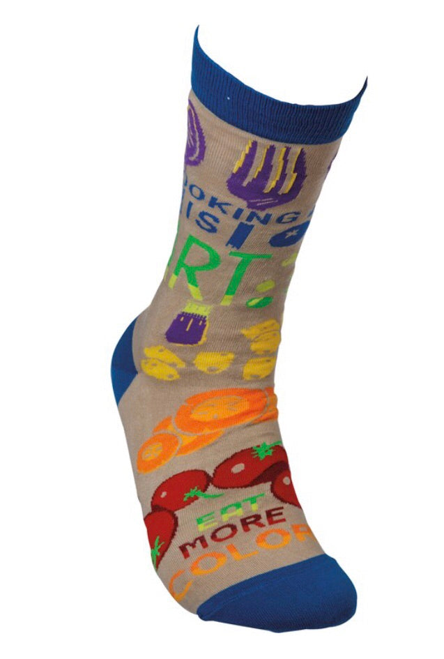 COOKING IS ART EAT MORE COLOR UNISEX Adult Socks Primitives by Kathy B