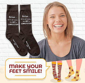 WHAT’D YOU SAY? Sox Brand Unisex ‘RELAX.. WE’RE ALL CRAZY.. IT’S NOT A COMPETITION’ Socks - Novelty Socks for Less
