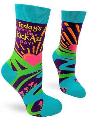 FABDAZ BRAND LADIES ‘TODAY’S GONNA BE A KICK ASS DAY’ SOCKS - Novelty Socks for Less