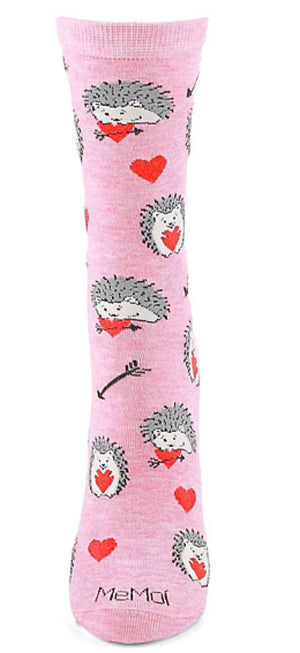 MeMoi BRAND LADIES HEDGEHOG VALENTINE’S DAY SOCKS WITH HEARTS & ARROWS - Novelty Socks for Less